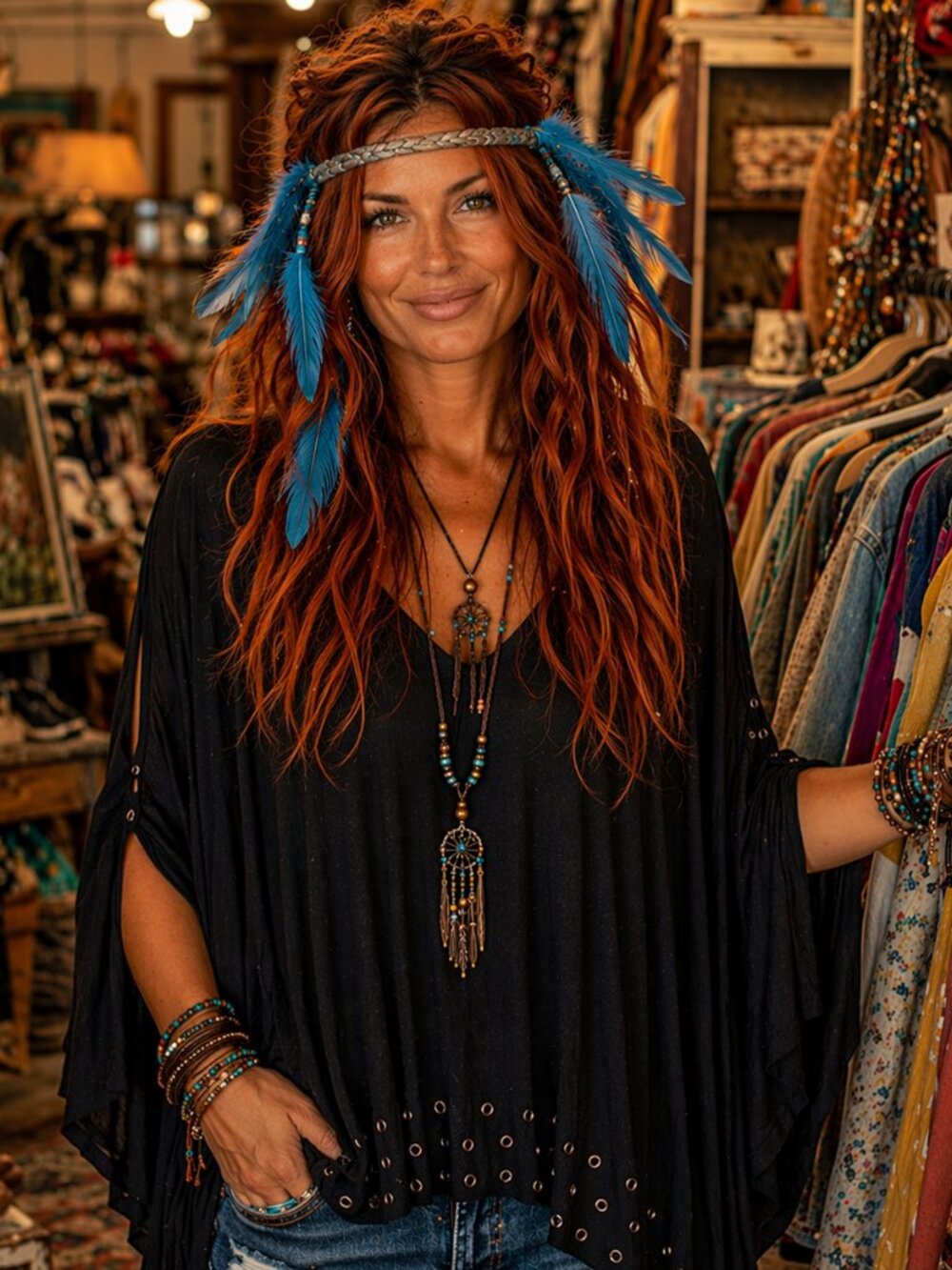 Feather adjustable necklace or headpiece 056